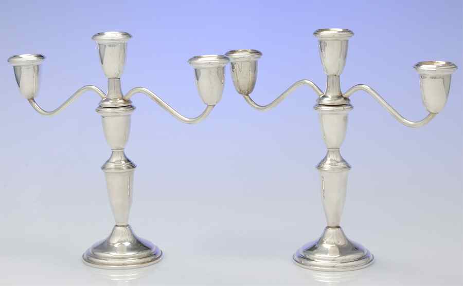 Sterling Candlesticks Pair of 9" 3 Light Candelabra by Empire Silver Co-1
