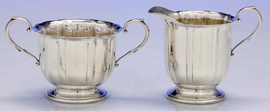 600 (Sterling, Hollowware) Creamer & Open Sugar Set by Ellmore-1