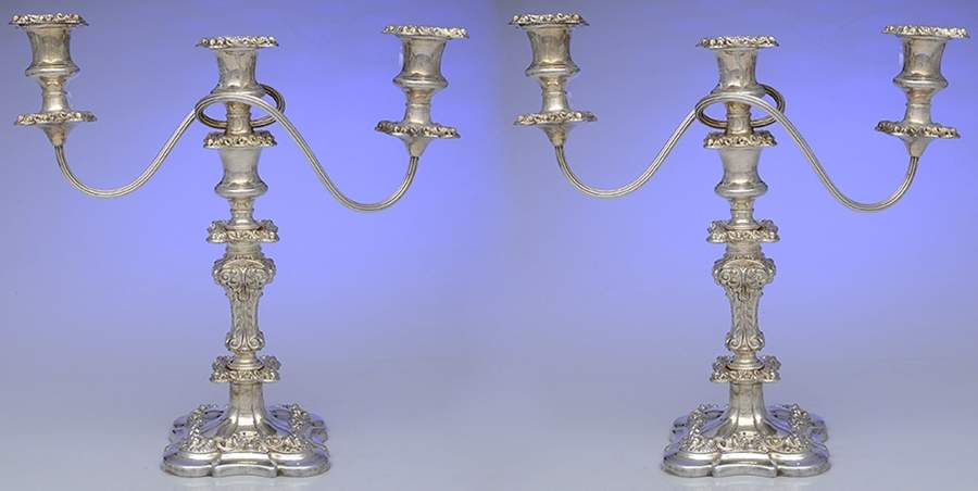 ELB16 (Silverplate, Hollowware) Pair of 14" 3 Light Weighted Candelabras by Ellis-Barker-1