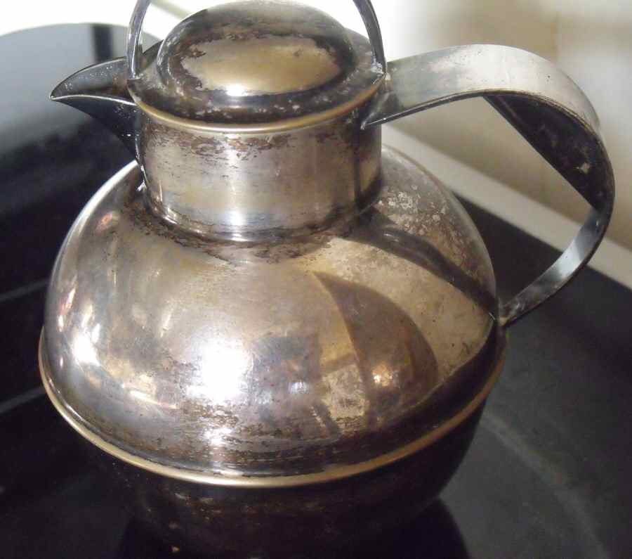 63 (Silverplate, Hollowware) Carafe Guernsey Jug (Has Stopper) by EG  Webster-1