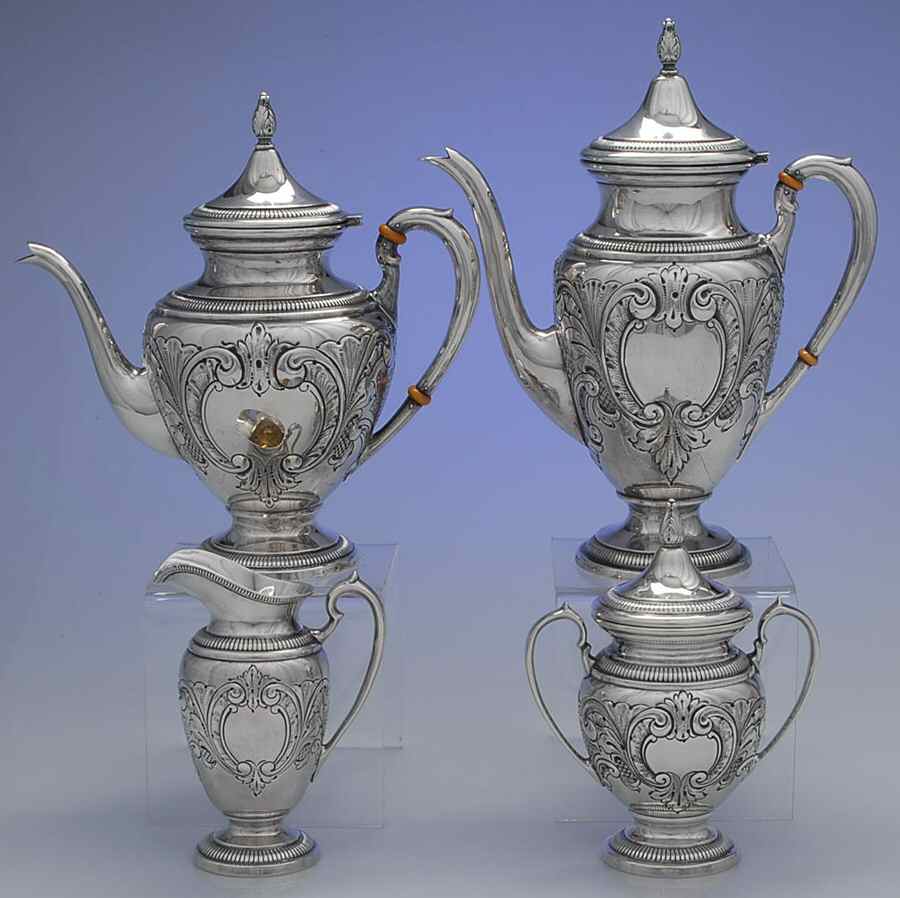 Victoria (Sterling, Hollowware) 4 Piece Tea Set (SCP, STP, SCR, SSU) by Ellmore-1