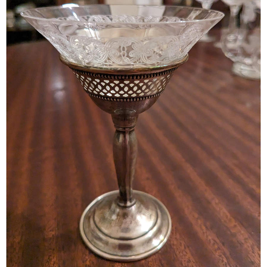 ELG3 (Sterling, Hollowware) Low Sherbet W/Crystal Bowl,Sterling Base by Elgin-1