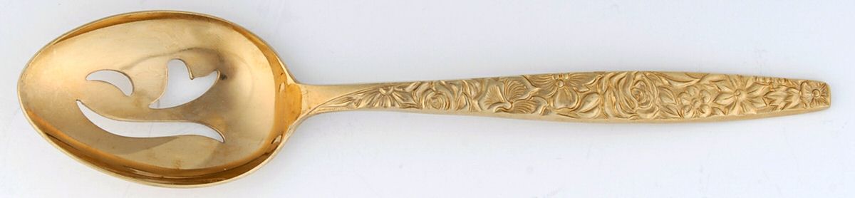 Las Palmas (Gold Electroplate) Pierced Tablespoon (Serving Spoon) by Ekco Silver-1