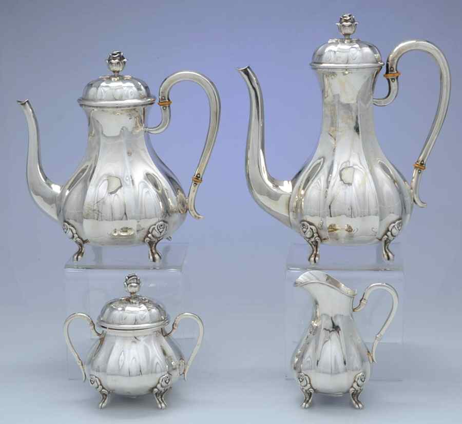 EUF2 (Sterling, Hollowware) 4 Piece Tea Set (SCP, STP, SCR, SSU) by Eugen Ferner-1