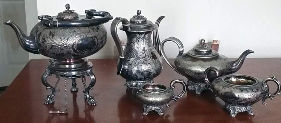 3233 (Silverplate, Hollowware) 5-Piece Plated Tea Set (with Kettle) by Elkington-1