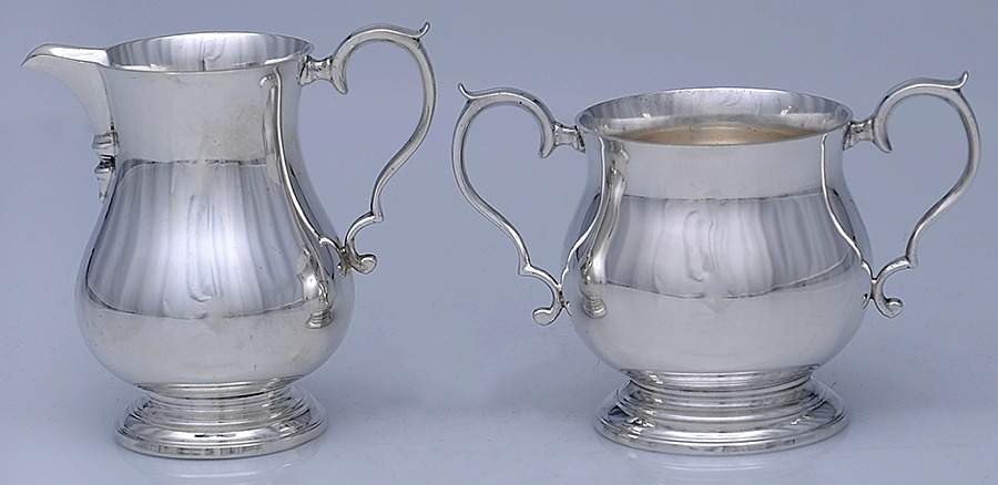 George II-Repro (Sterling, Hollowware) Mini Creamer and Open Sugar Set by Ellmore-1