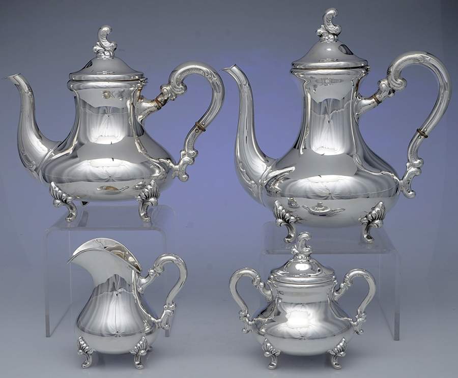 EIL3 (Sterling, Hollowware) 4 Piece Tea Set (SCP, STP, SCR, SSU) by Emil Hermann (Germany)-1