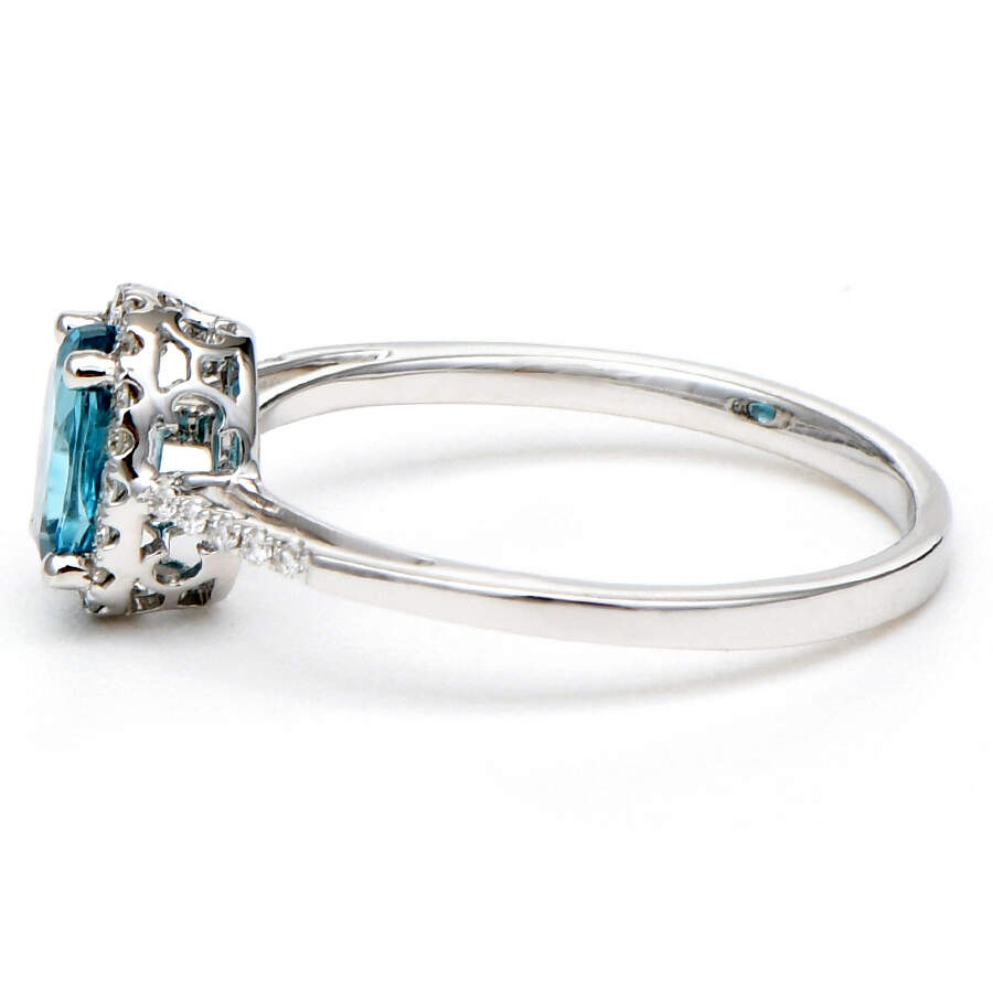 14KW Blue Zircon(1.32) & Diamond Halo Ring-3