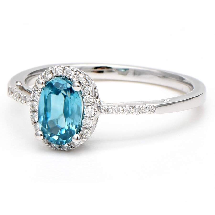 14KW Blue Zircon(1.32) & Diamond Halo Ring-1