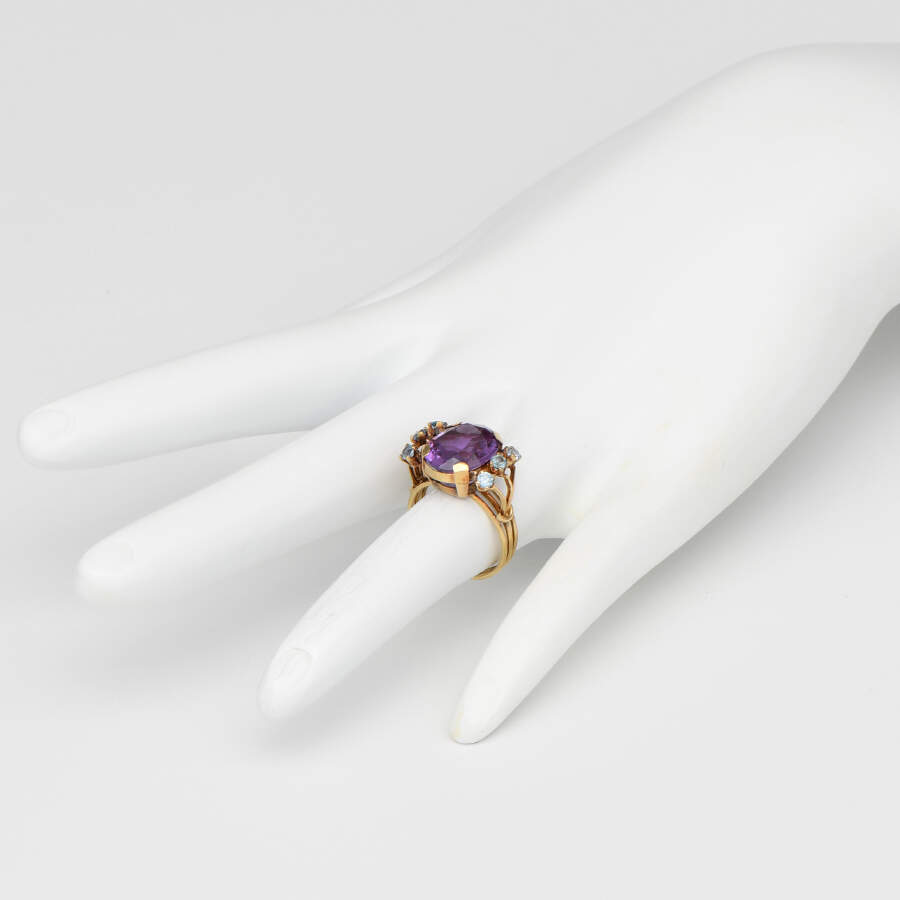 18KY Synthetic Sapphire(6.50) & Topaz(0.40) Ring-5