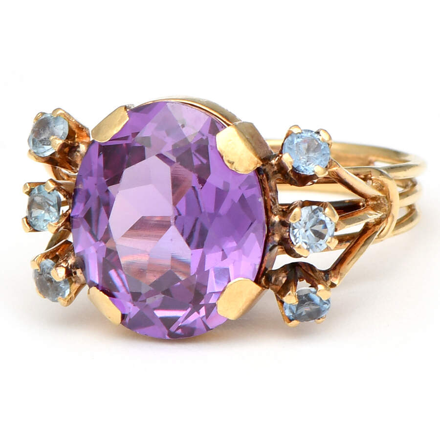 18KY Synthetic Sapphire(6.50) & Topaz(0.40) Ring-1