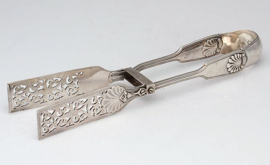 ELK23 (Silverplate) Solid Yoked Asparagus Tongs by Elkington-1