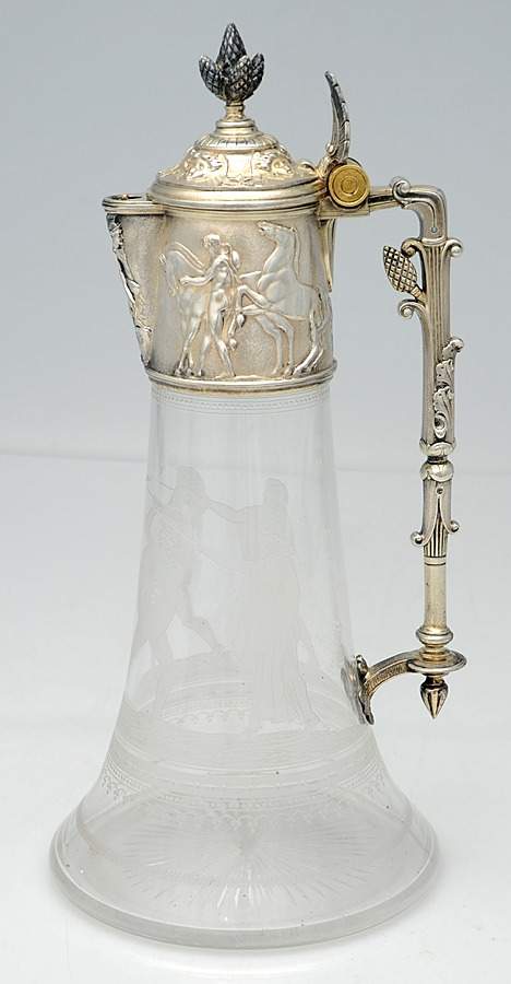 12362 (Silverplate, Hollowware) Crystal Wine Ewer with Plate Top by Elkington-1