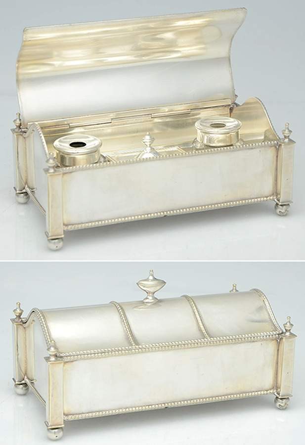 1992 (Silverplate, Hollowware) Double Inkwell with Attached Stand by Ellis-Barker-1
