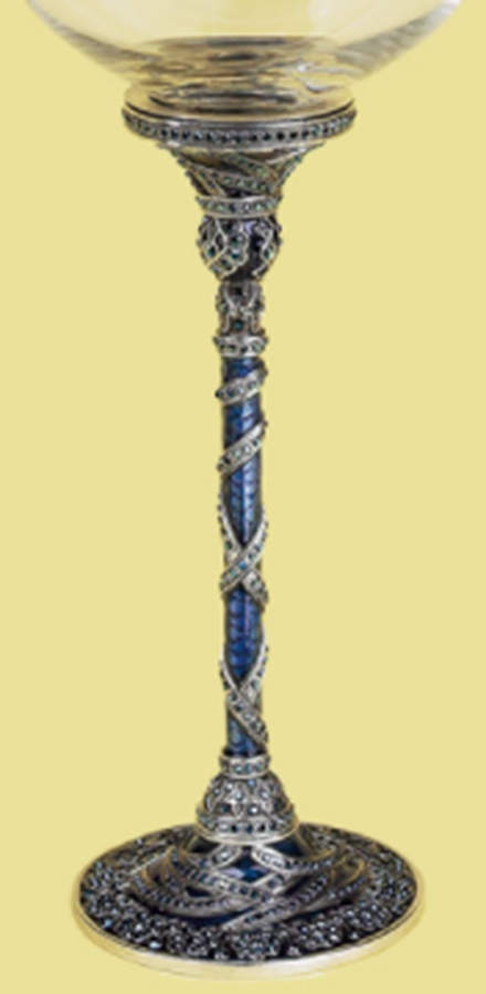 Stemware (Gold & Silverplated) Cypress Stem-SLVP, Blue w/Metallic Blue Crystals by Edgar Berebi-1