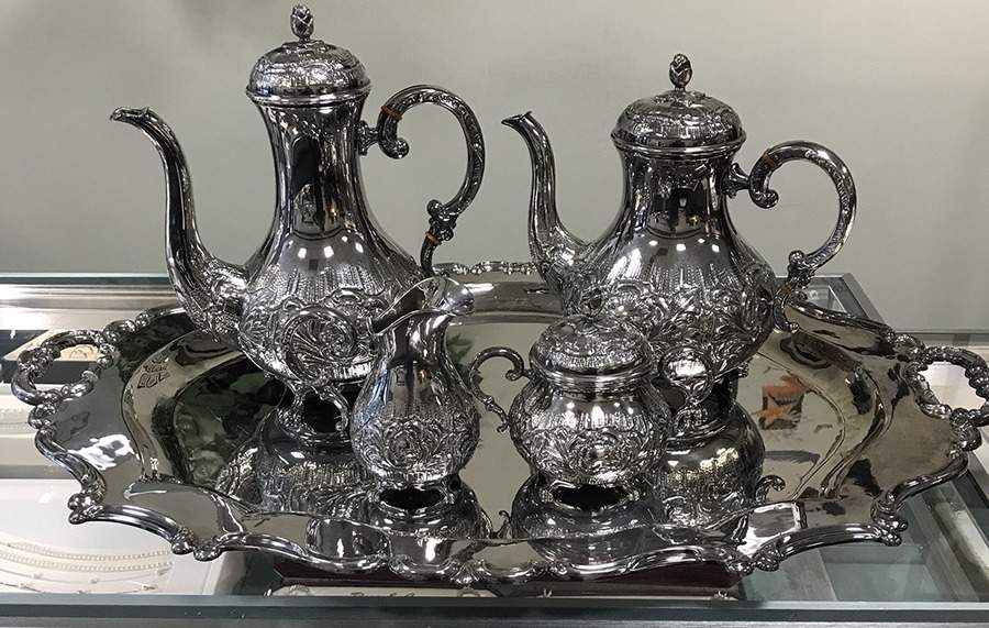 EUF11 (Sterling, Hollowware) 5 Piece Tea Set (SCP, STP, SCR, SSU, WTL) by Eugen Ferner-1
