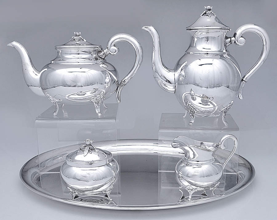 EIL4 (Sterling, Hollowware) 5 Piece Tea Set (SCP, STP, SCR, SUWH, TRO17) by Emil Hermann (Germany)-1