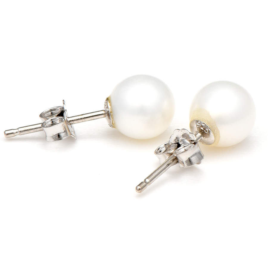 Sterling Silver Cultured Pearl 6-6.5mm Stud Earrings-5