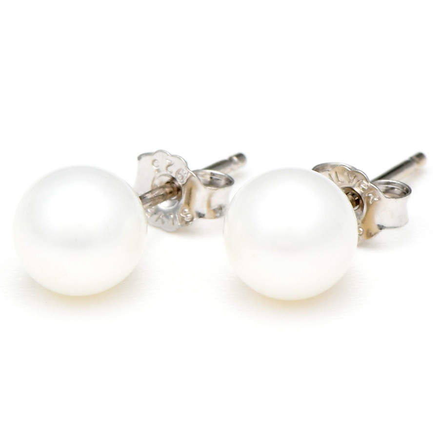Sterling Silver Cultured Pearl 6-6.5mm Stud Earrings-4