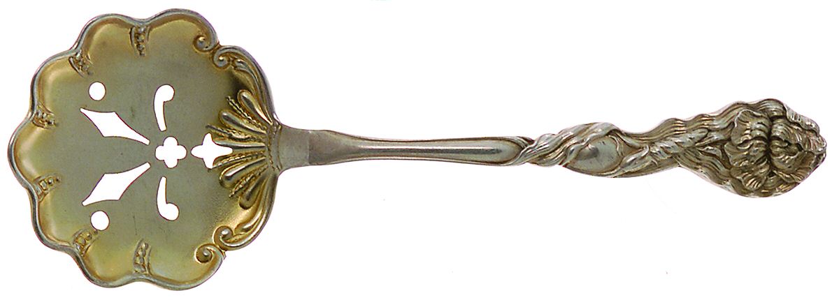 Chrysanthemum (Sterling, 1950) Solid Bon Bon Spoon with Pierced Bowl by Fessenden-1