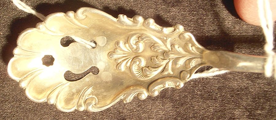 Newport (Sterling, 1900) Pierced Bowl Short Handle Olive Spoon by Fessenden-1