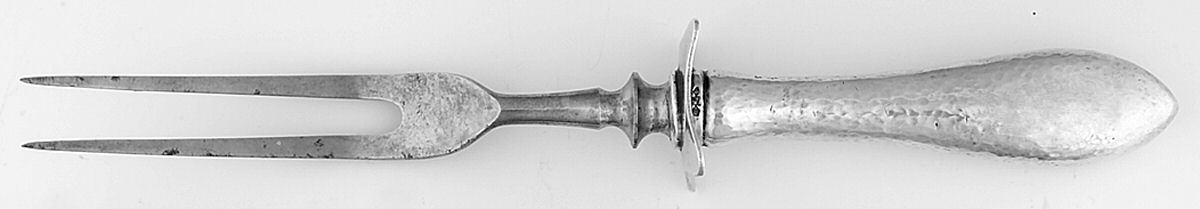Old Boston-Hand Hammered (Sterling, 1893) Small Steak Carving Fork with Stainless Prongs by Fessenden-1