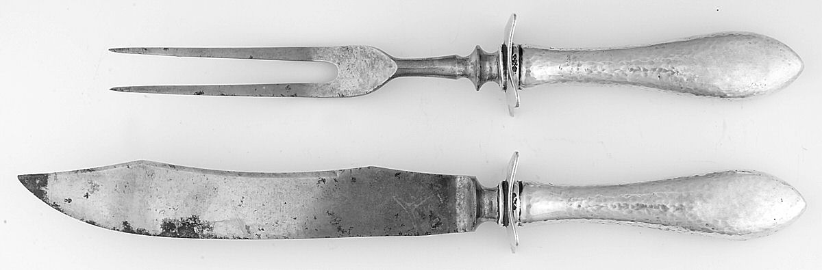 Old Boston-Hand Hammered (Sterling, 1893) Small Stainless Blade 2-Piece Steak Carving Set by Fessenden-1