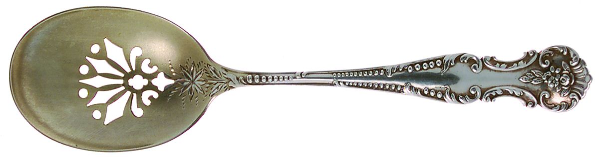 Old Rose (Sterling, 1900) Pierced Nut Serving Spoon by Fessenden-1