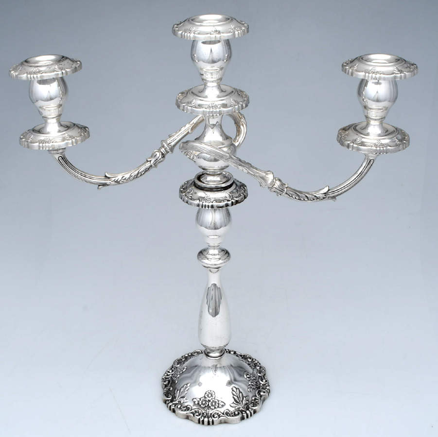 English Rose (Sterling, Hollowware) Weighted 3 Light Candelabra by Fisher Silversmiths-1