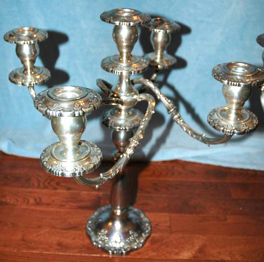 English Rose (Sterling, Hollowware) Weighted 5 Light Candelabra by Fisher Silversmiths-1