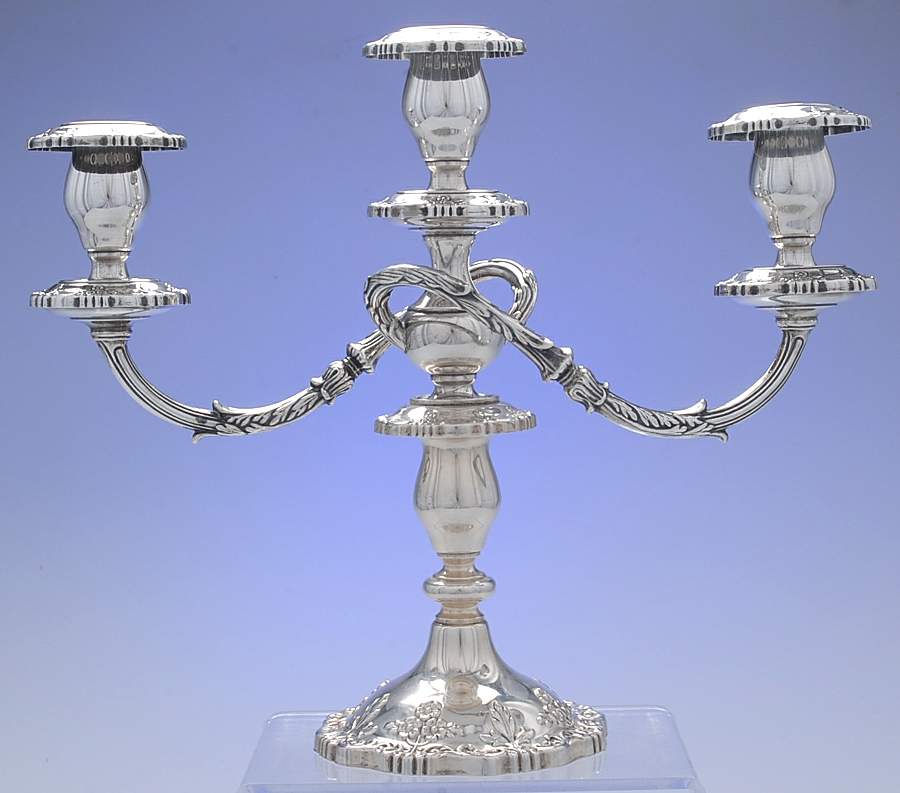 English Rose (Sterling, Hollowware) Weighted 3 Light Candelabra by Fisher Silversmiths-1
