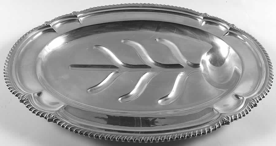 Sterling Hollowware Large Footed Sterling Meat Platter with Well by Fisher Silversmiths-1