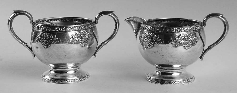 Rose Bouquet (Strl, Hlwr, Floral Band&Bouquets) Mini Creamer & Open Sugar by Fisher Silversmiths-1