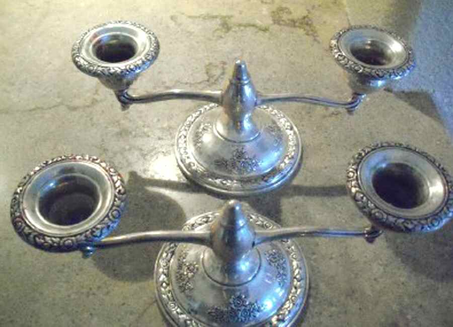 Rose Bouquet (Strl, Hlwr, Floral Band&Bouquets) Weighted Candleholder by Fisher Silversmiths-1