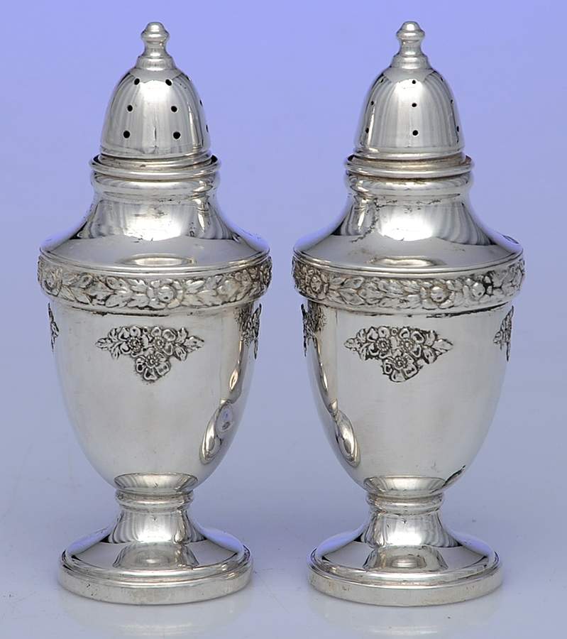 Rose Bouquet (Strl, Hlwr, Floral Band&Bouquets) Weighted Salt and Pepper Set by Fisher Silversmiths-1