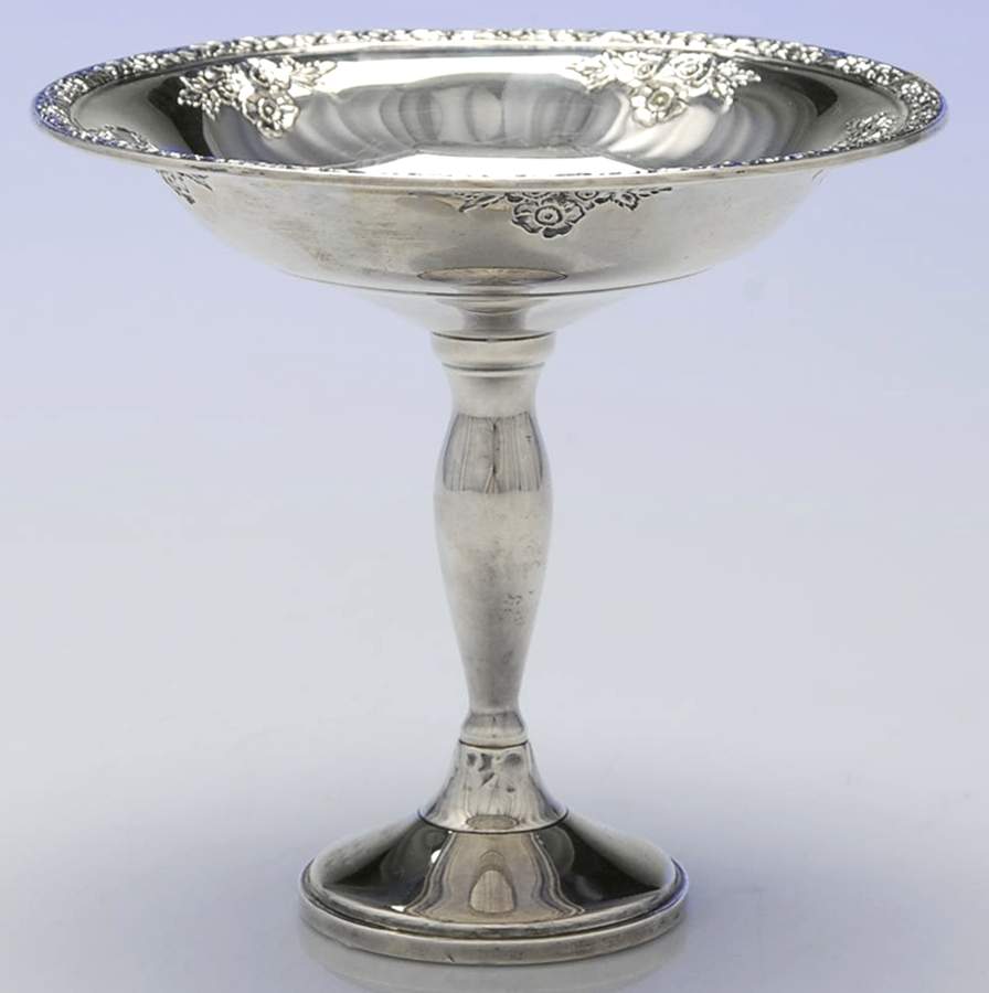 Rose Bouquet (Strl, Hlwr, Floral Band&Bouquets) Weighted Round Compote (Height X Width) by Fisher Silversmiths-1