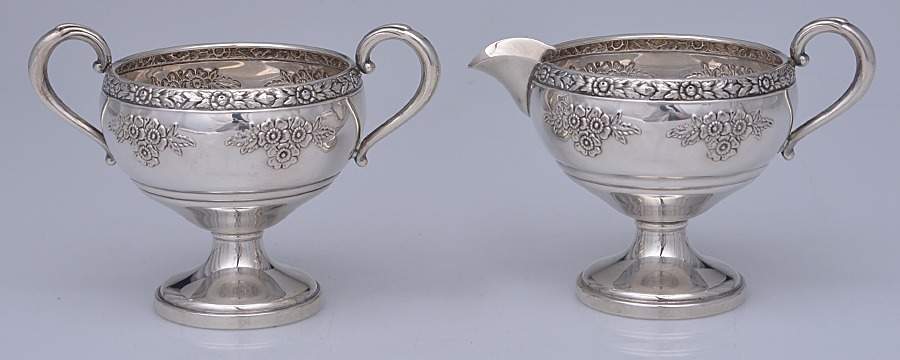 Rose Bouquet (Strl, Hlwr, Floral Band&Bouquets) Weighted Mini Creamer & Open Sugar by Fisher Silversmiths-1