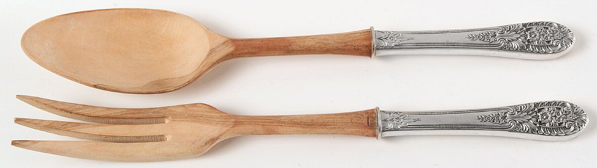 Crown Princess (Sterling, 1949) Wooden Bowl 2-Piece Salad Set by Fine Arts-1