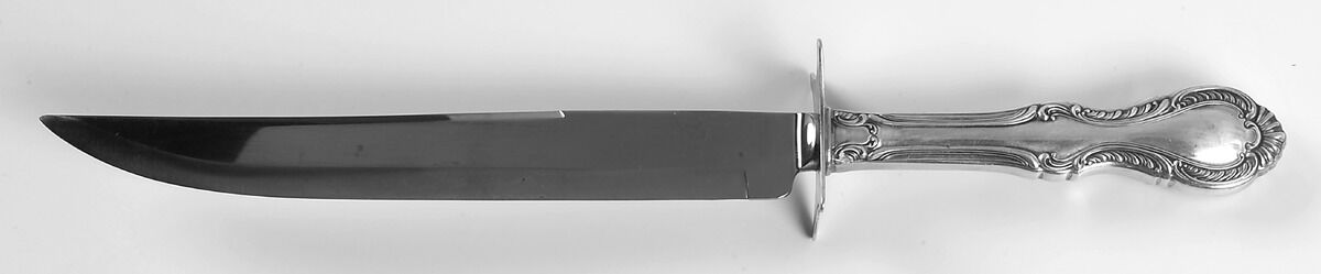 Southern Colonial (Sterling, 1945) Large Carving/Roast Knife StnlBl w/Sterling Guard by Fine Arts-1