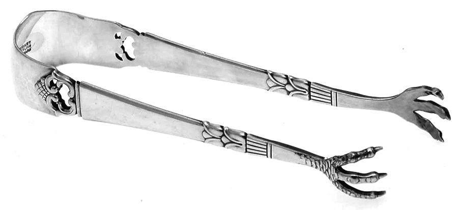 Danish Crown (Sterling) Small Sugar Tongs W/Claw Tips by Frigast-1