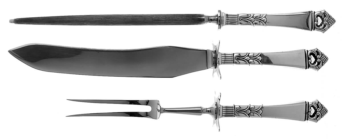 Danish Crown (Sterling) 3 Piece Small Carving Set W/Sterling Guard by Frigast-1