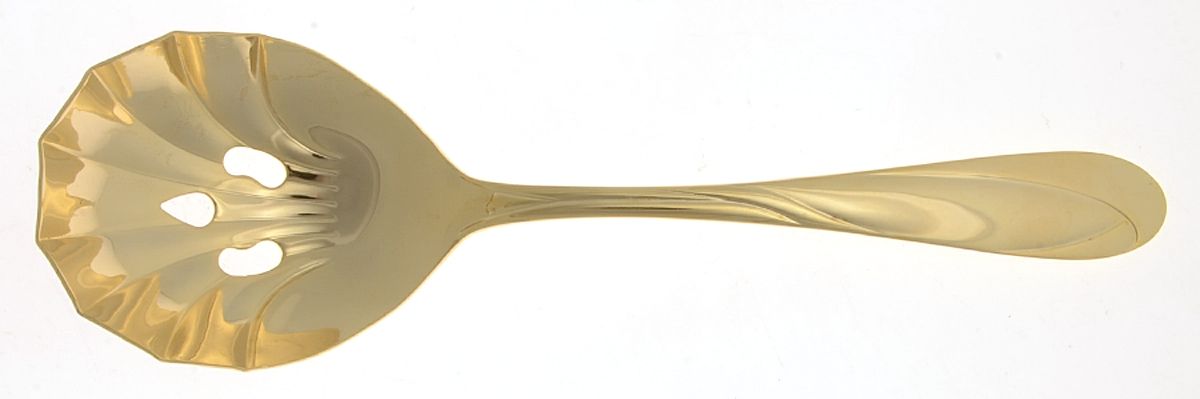 Nicole-Gold (Gold Electroplate) Pierced Solid Serving Spoon by Farberware-1