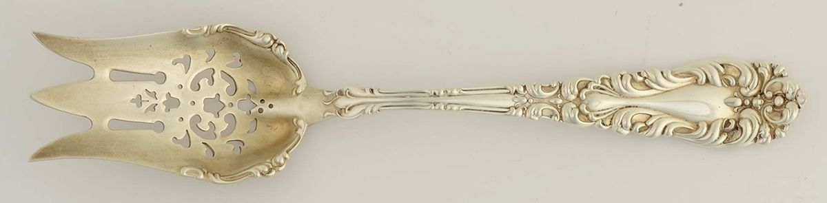Athene-Crescendo (Sterling, 1890) Small Solid Cold Meat Serving Fork by Frank Whiting-1
