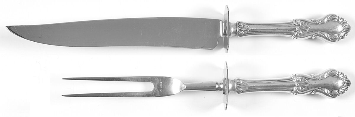 Georgian Shell (Sterling, 1948) Large 2-Piece Roast Carving Set w/Stainless Blade by Frank Whiting-1