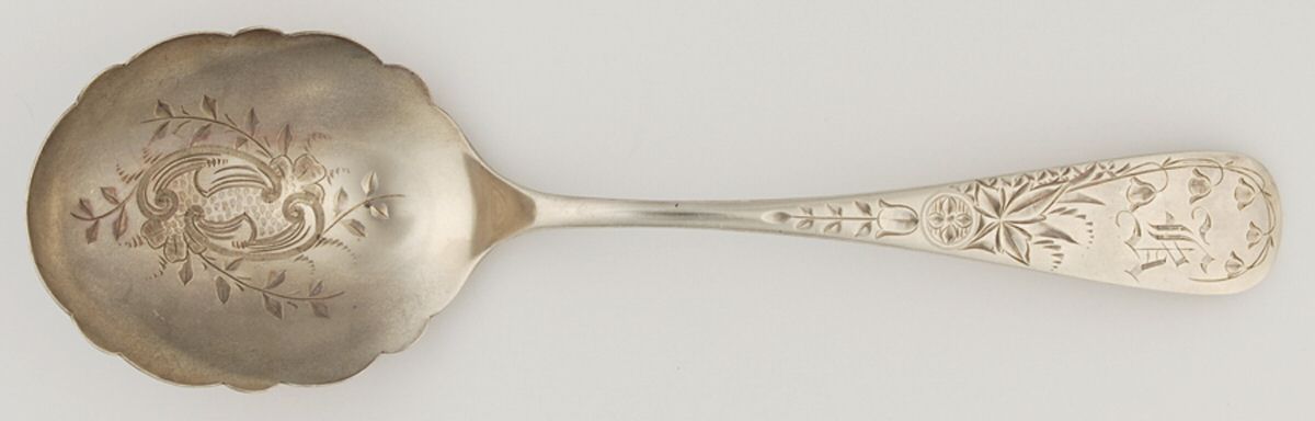 Lily-Engraved (Sterling, 1885) Small Brtcut Berry/Casserole Spoon by Frank Whiting-1