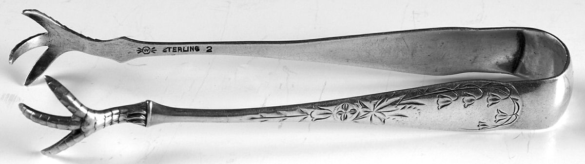 Lily-Engraved (Sterling, 1885) Small Sugar Tongs by Frank Whiting-1