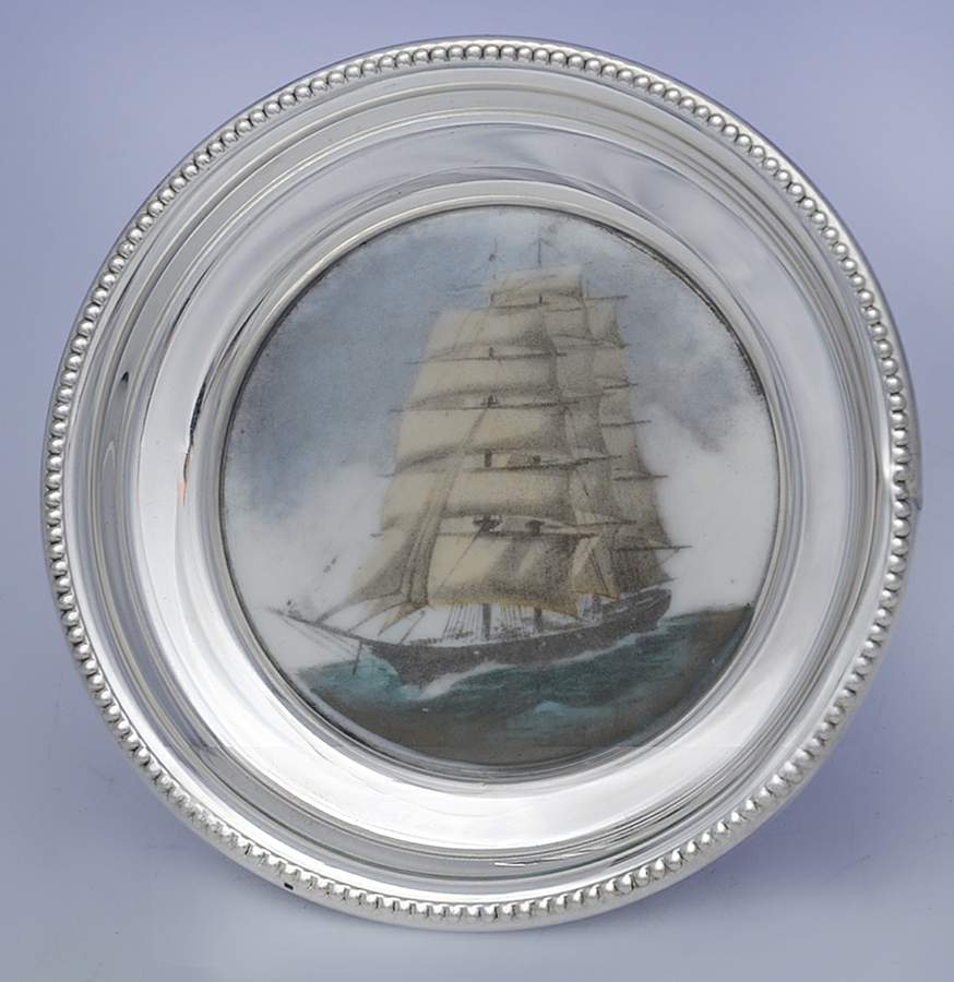 Sterling Hollowware China Coaster with Sterling Rim by Frank Whiting-1