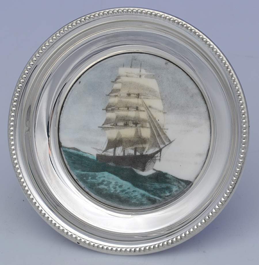 Sterling Hollowware China Coaster with Sterling Rim by Frank Whiting-1