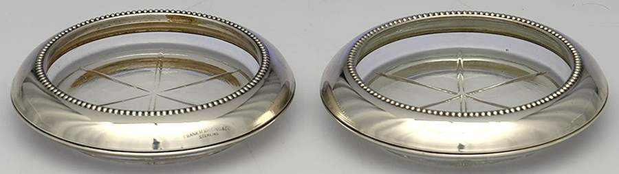 Sterling Hollowware Crystal Coasters with Sterling Rim - Set of 2 by Frank Whiting-1