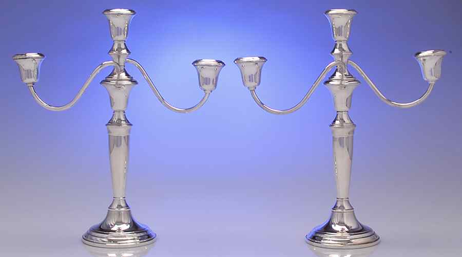 Sterling Hollowware Pair of 3-Light Candelabra by Frank Whiting-1
